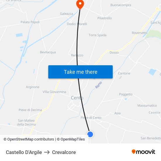 Castello D'Argile to Crevalcore map