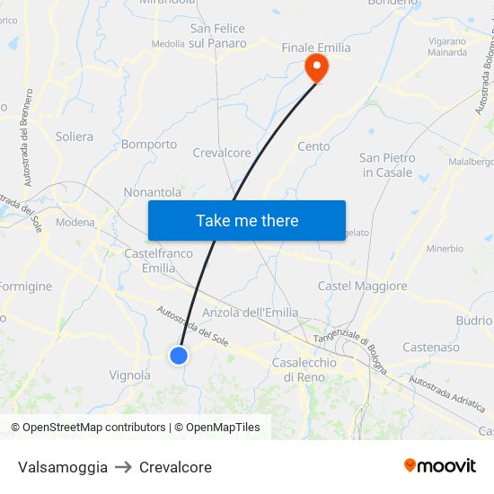Valsamoggia to Crevalcore map