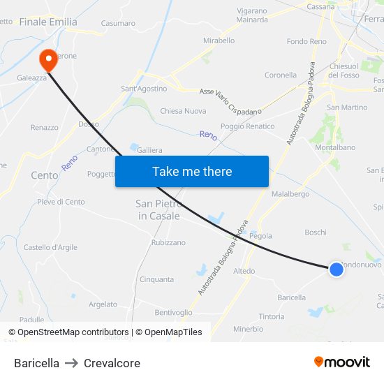 Baricella to Crevalcore map