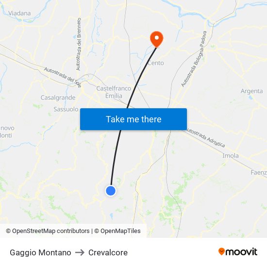 Gaggio Montano to Crevalcore map