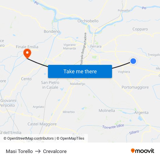 Masi Torello to Crevalcore map