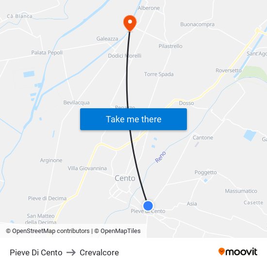 Pieve Di Cento to Crevalcore map