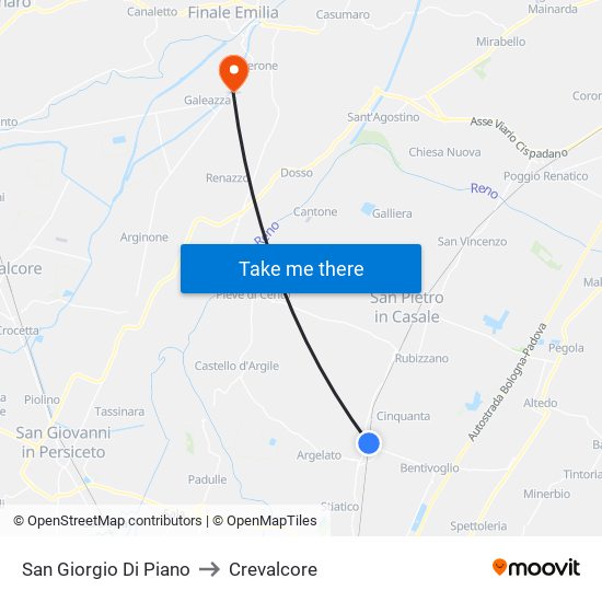 San Giorgio Di Piano to Crevalcore map