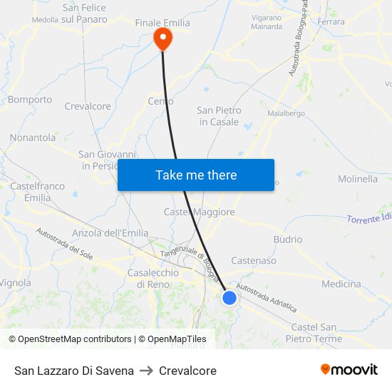 San Lazzaro Di Savena to Crevalcore map
