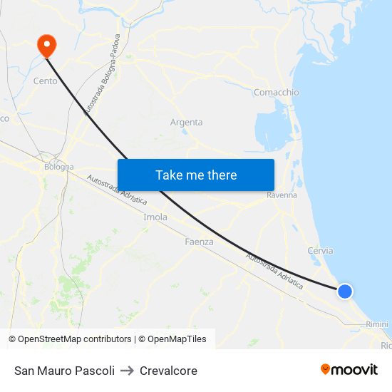 San Mauro Pascoli to Crevalcore map