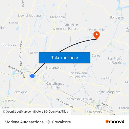 Modena  Autostazione to Crevalcore map