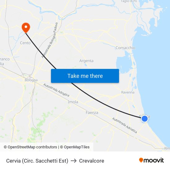 Cervia (Circ. Sacchetti Est) to Crevalcore map