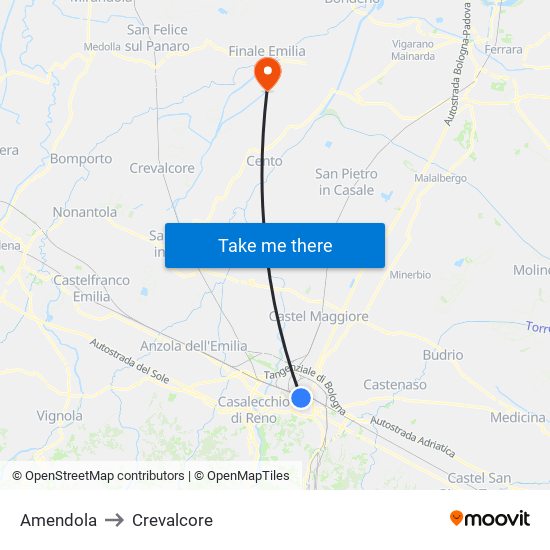 Amendola to Crevalcore map