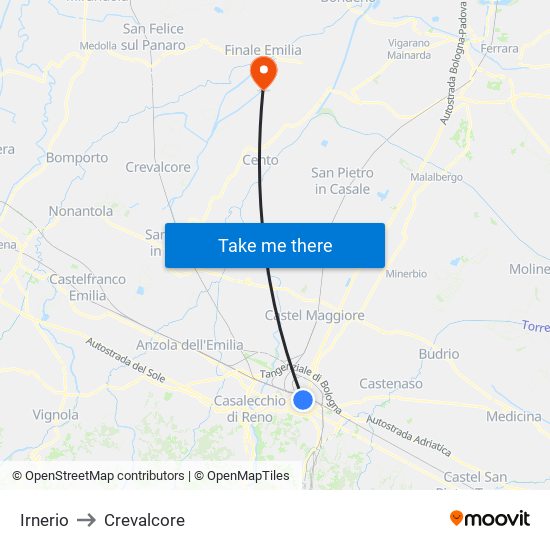 Irnerio to Crevalcore map