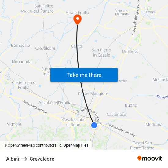 Albini to Crevalcore map