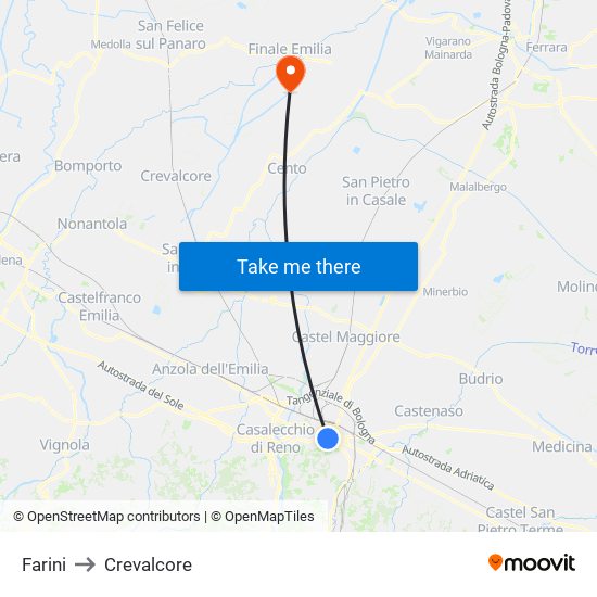 Farini to Crevalcore map