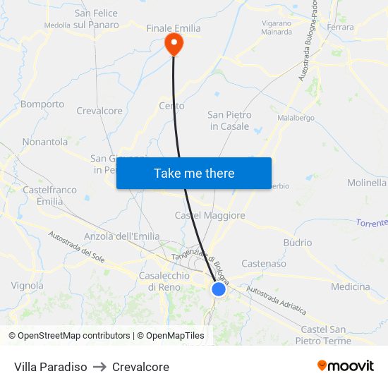 Villa Paradiso to Crevalcore map