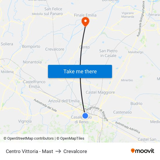 Centro Vittoria - Mast to Crevalcore map