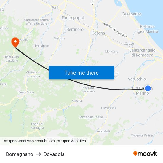 Domagnano to Dovadola map