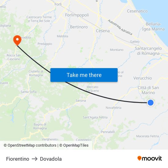 Fiorentino to Dovadola map
