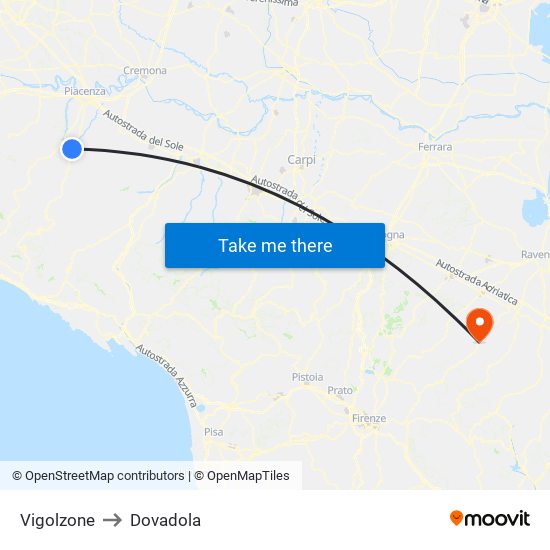 Vigolzone to Dovadola map