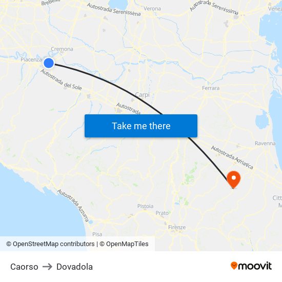 Caorso to Dovadola map