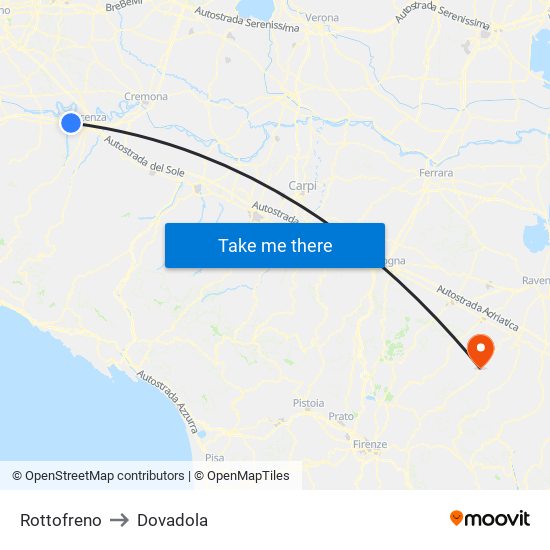 Rottofreno to Dovadola map