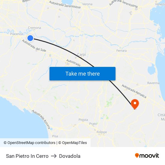 San Pietro In Cerro to Dovadola map