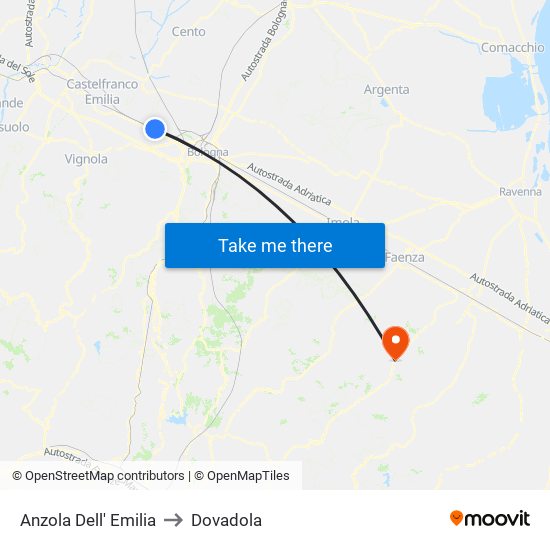 Anzola Dell' Emilia to Dovadola map