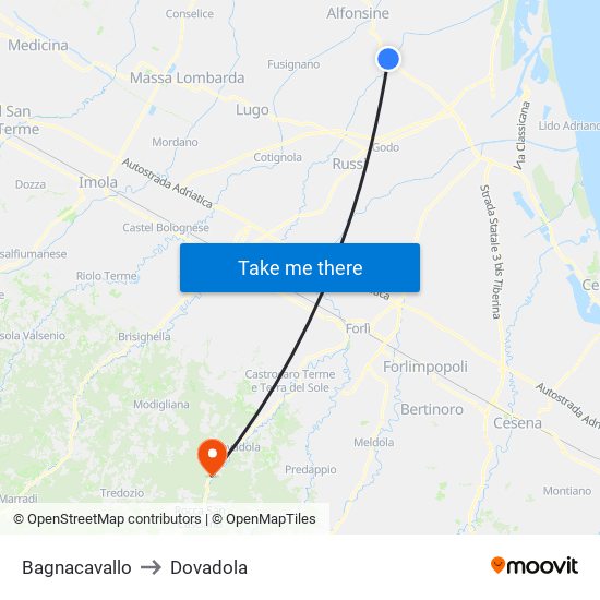 Bagnacavallo to Dovadola map