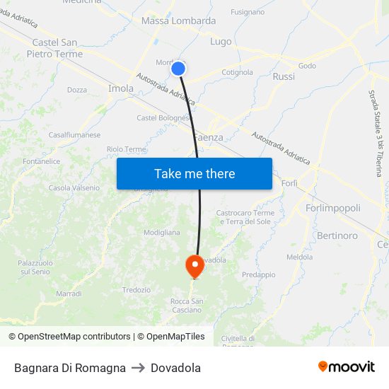 Bagnara Di Romagna to Dovadola map