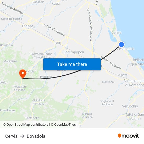 Cervia to Dovadola map