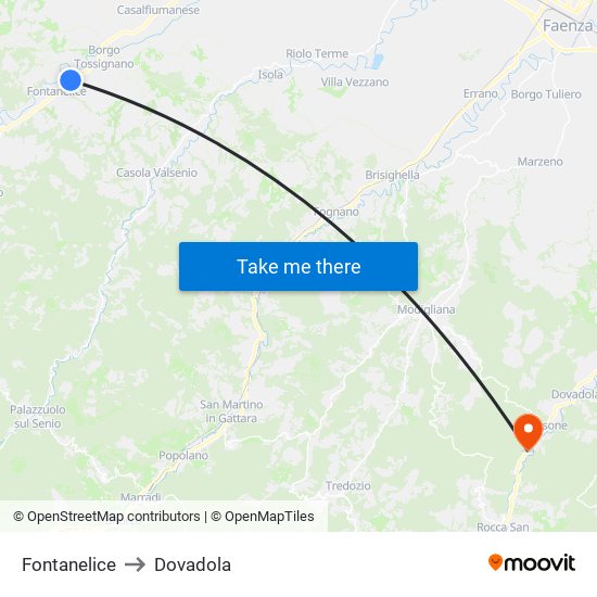 Fontanelice to Dovadola map