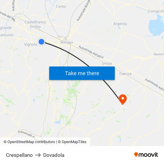 Crespellano to Dovadola map