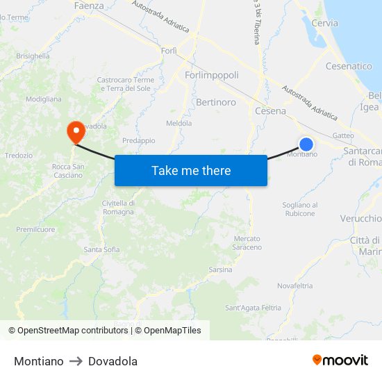 Montiano to Dovadola map