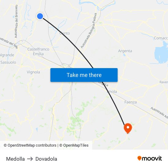 Medolla to Dovadola map