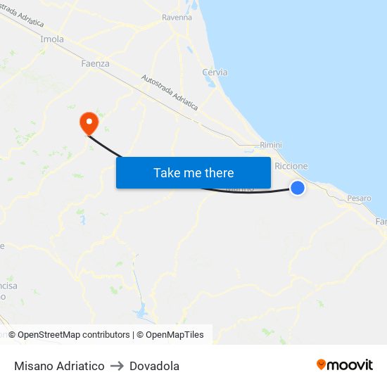 Misano Adriatico to Dovadola map