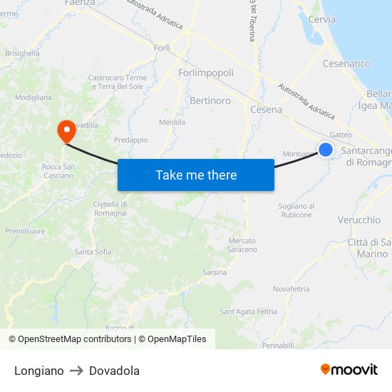 Longiano to Dovadola map