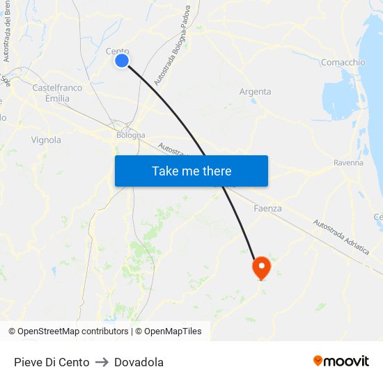 Pieve Di Cento to Dovadola map