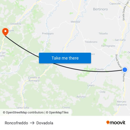 Roncofreddo to Dovadola map