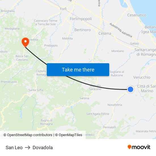 San Leo to Dovadola map