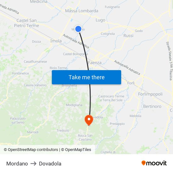 Mordano to Dovadola map