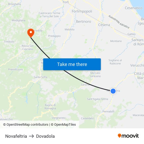 Novafeltria to Dovadola map