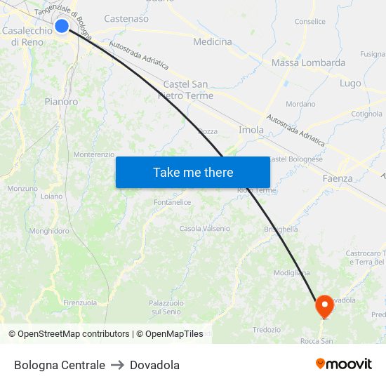 Bologna Centrale to Dovadola map