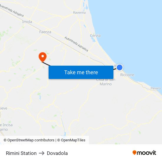 Rimini Station to Dovadola map
