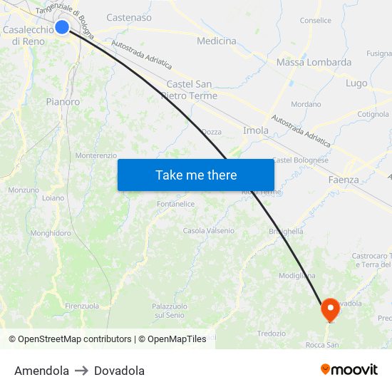 Amendola to Dovadola map