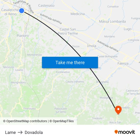 Lame to Dovadola map