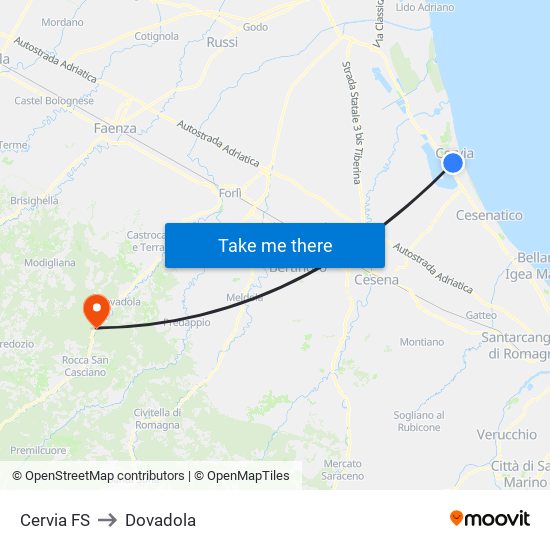 Cervia FS to Dovadola map