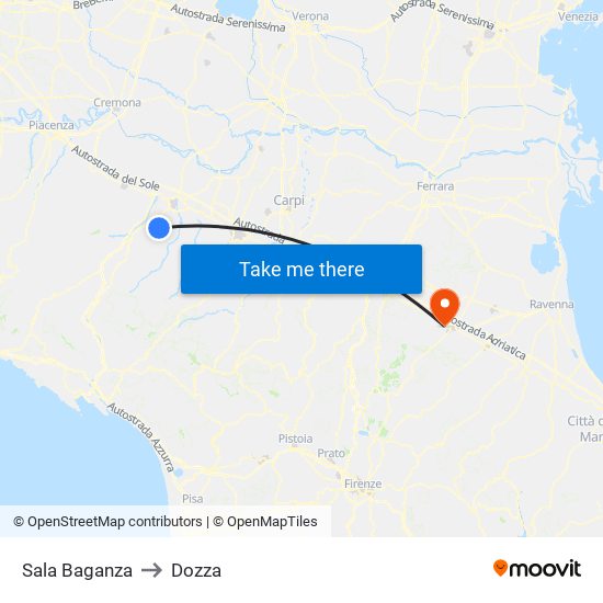 Sala Baganza to Dozza map