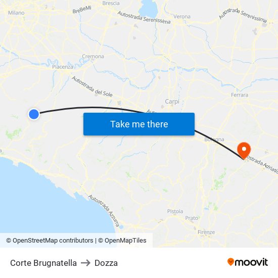 Corte Brugnatella to Dozza map