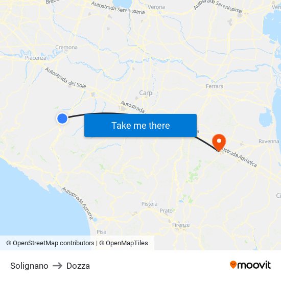 Solignano to Dozza map