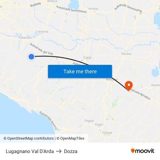 Lugagnano Val D'Arda to Dozza map