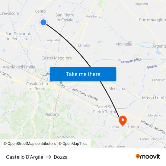 Castello D'Argile to Dozza map