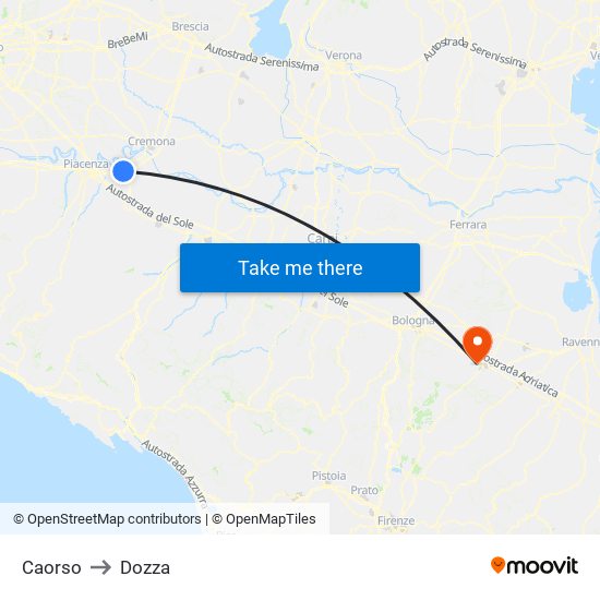 Caorso to Dozza map