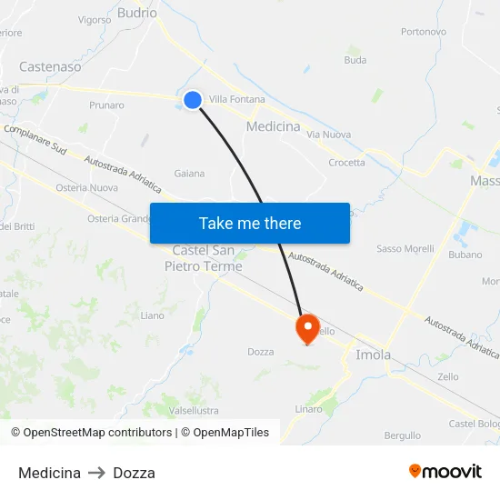 Medicina to Dozza map
